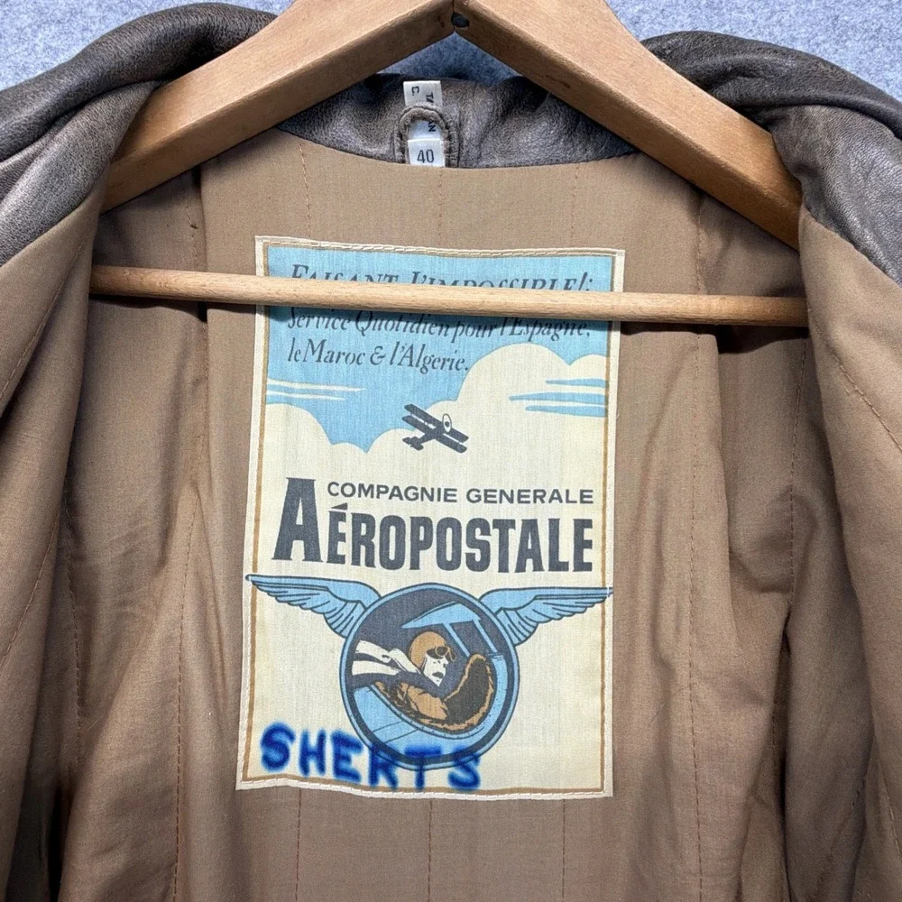 Vintage Aeropostale A-2 Military Leather Bomber Flight Jacket Chocolate Brown 40